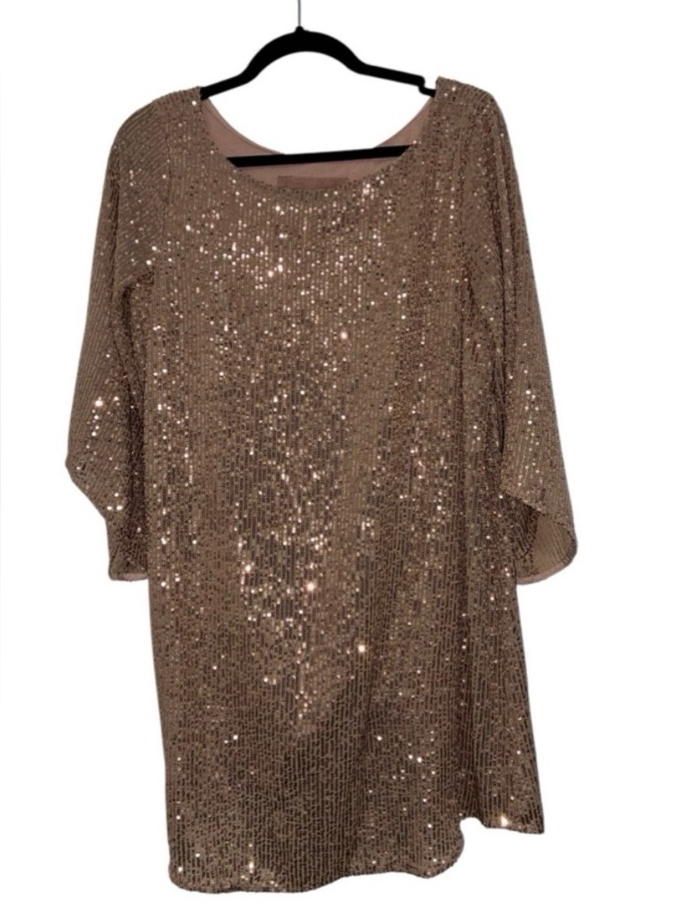 Anthropologie Starling Sequined Rose Gold Lined Tunic Mini Dress Blouse Size MP